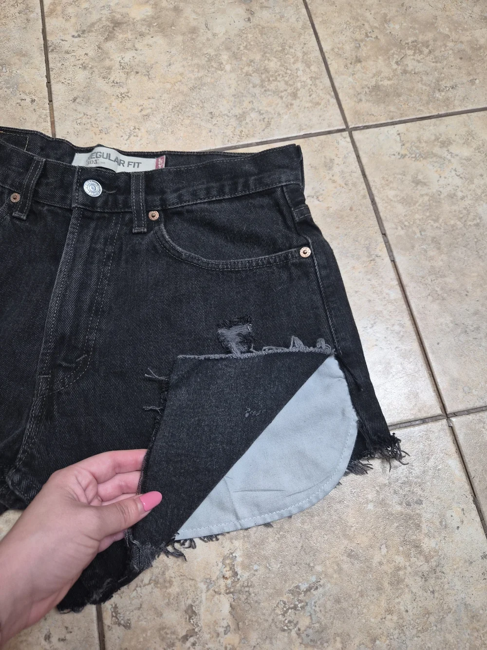 Vintage Levis Cutoff Shorts 505 Regular Fit Washed Faded Black Distressed 31